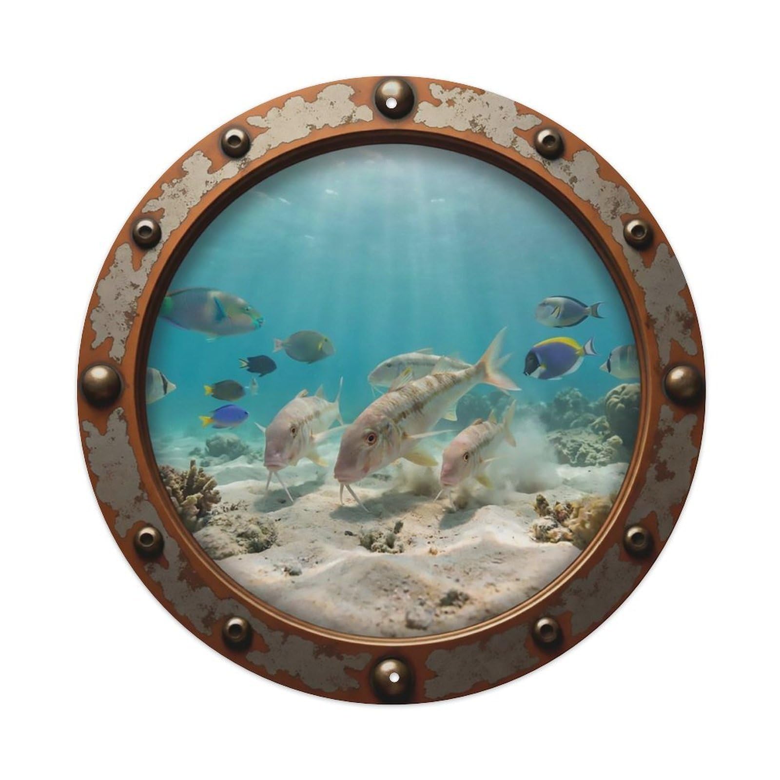 Vintage Porthole Goatfish Nautical Window View Metal Tin Sign