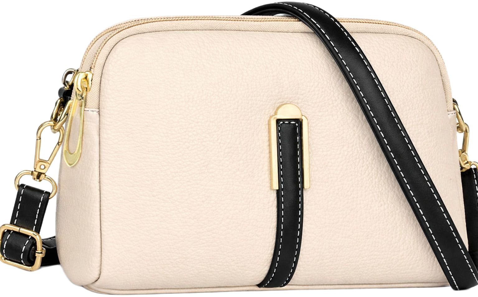 Beige Womens Stylish Side Sling Bag Compact Crossbody Purse with PU Leather-image-1