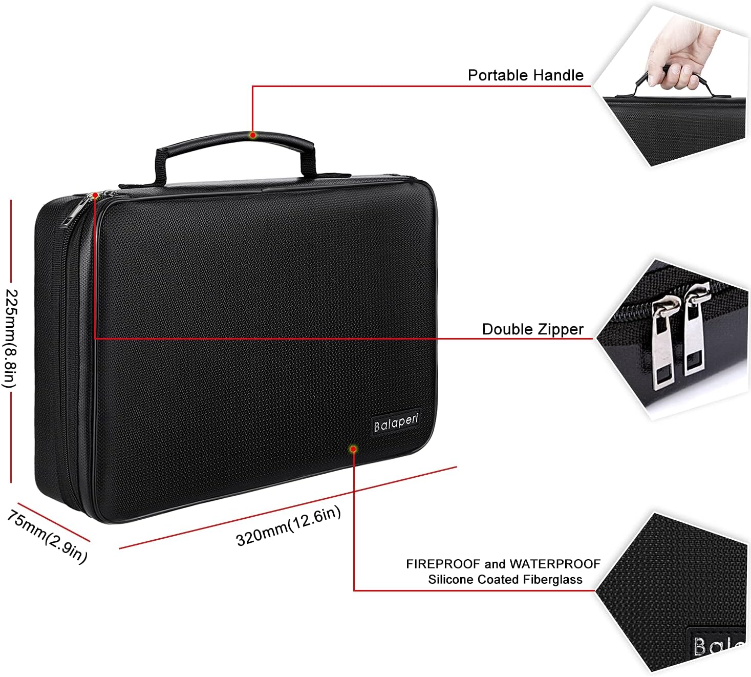 BALAPERI Fireproof Battery Organizer Storage Case with Tester BT-168, Waterproof & Explosion-Proof Safe Bag, Carrying Container Bag - Holds 210+ Batteries AA AAA C D 9V (Batteries are not Included)