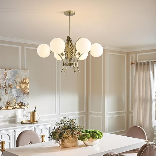 Miniatura 4 de BOKT Candelabro de cristal de leche de mediados de siglo G9 dorado lámpara de techo industrial de metal ajustable iluminación colgante granja globo