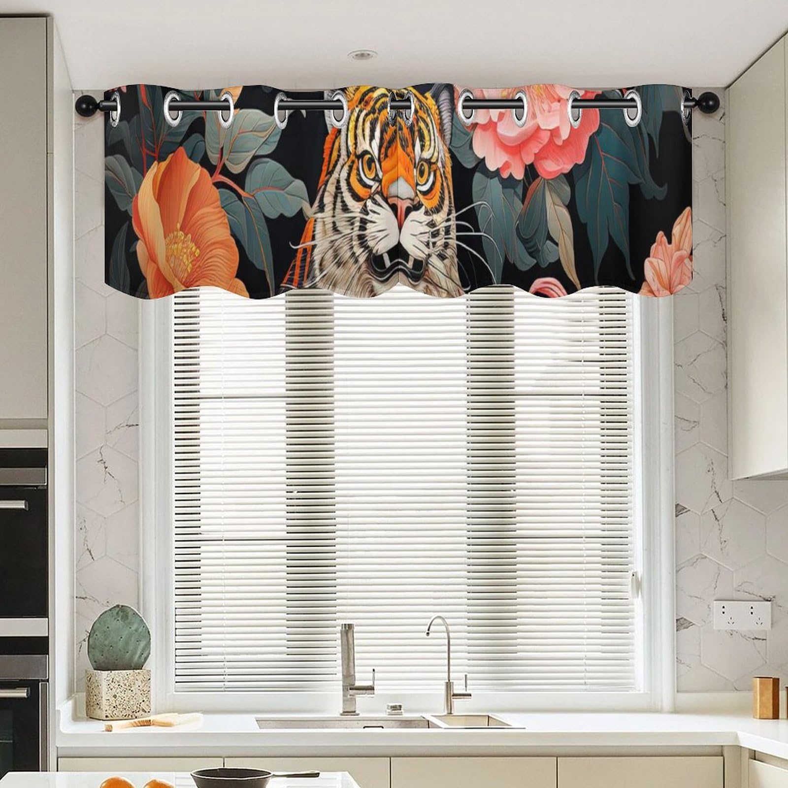 Cortinas cortas de lujo para ventana de cafetería que protegen la privacidad con estilo de tigre
