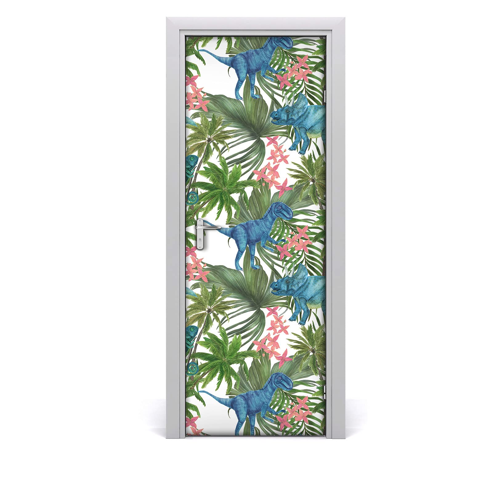 Papier peint sur la porte dinosaure lavable pour rénovation facile