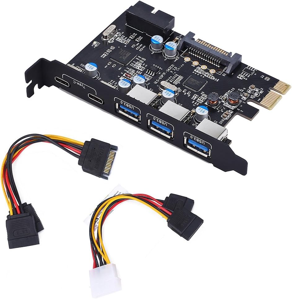 TOTOVIN PCI-E to USB 3.0 C + A 5-Port PCI Express Card and 15-Pin Power Connector, Mini PCI-E USB 3.0 Hub Controller Adapter, with Internal USB 3.0 20-PIN Connector - Expand Another Two USB 3.0 Ports