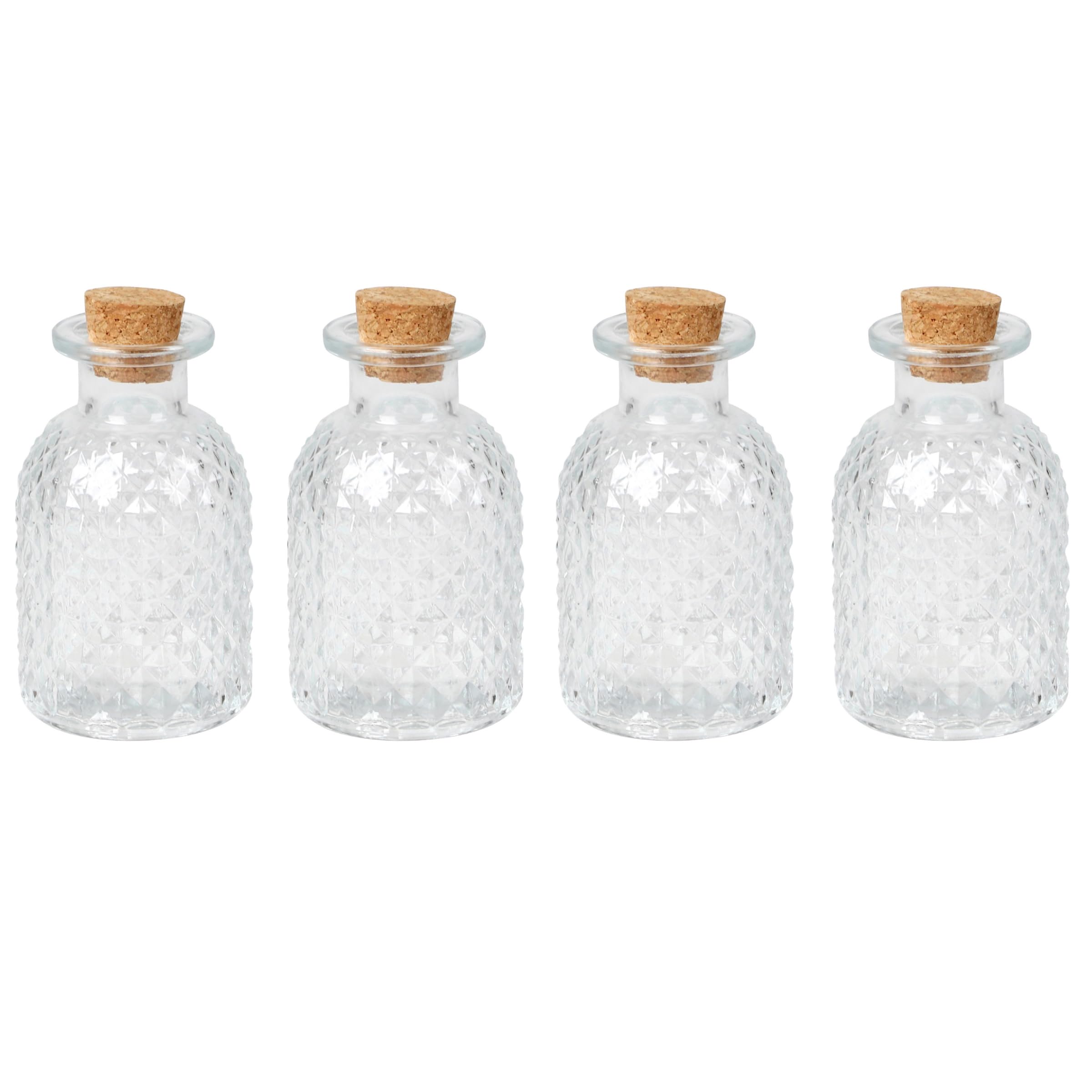 Urban Living Mini Glass Jars Bottles with Cork Stopper Lids Spice Herb Jam Food Storage Jar Bottles Empty Potion DIY Craft Sweets Wedding Party Favor Jars, 100-150ml, 4PCS (4, Geometric - 100ml)