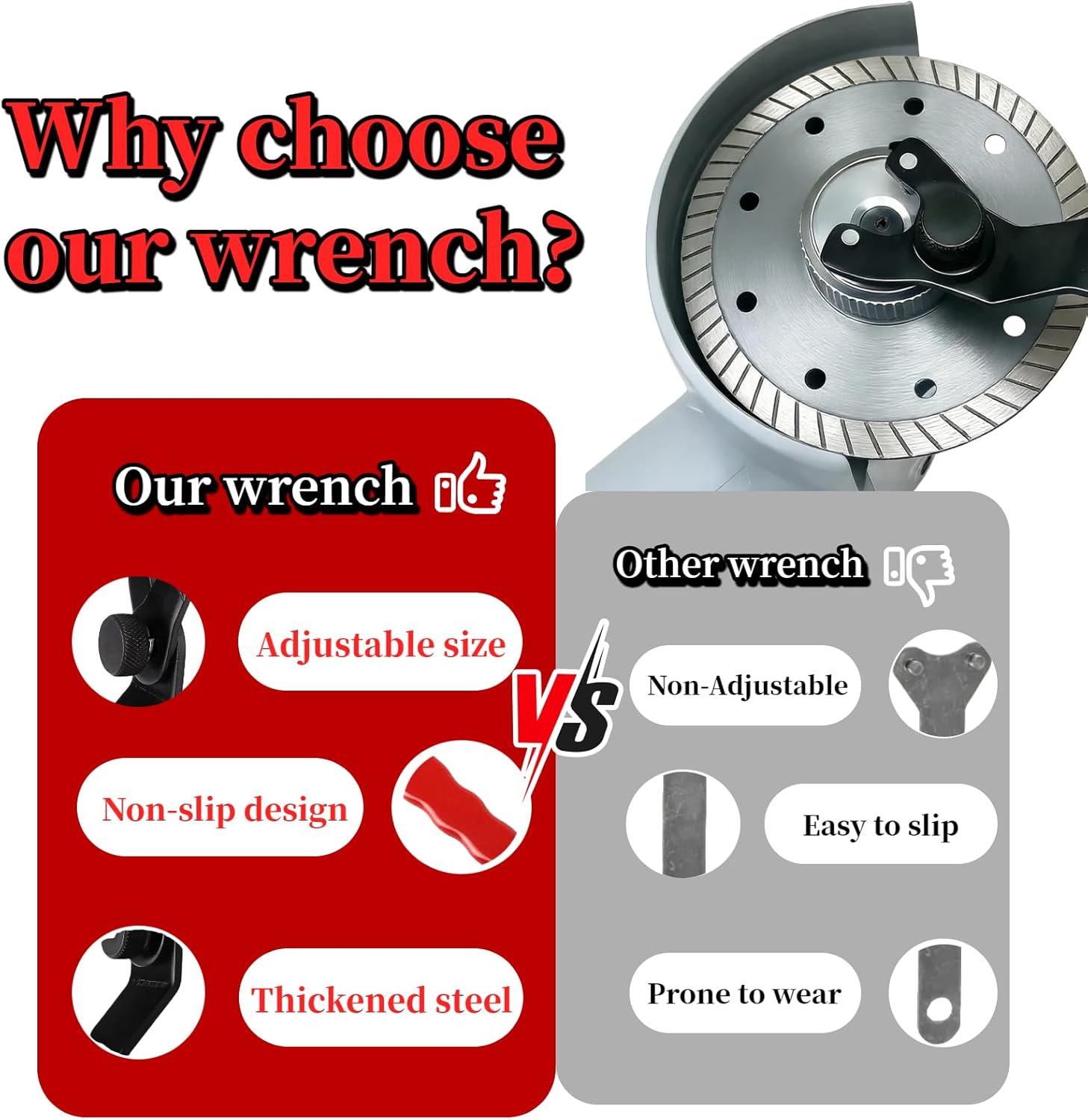 2 Pack Adjustable Pin Spanner Wrench, Angle Grinder Locknut Tool for Backing Pads and Round Nuts （red）