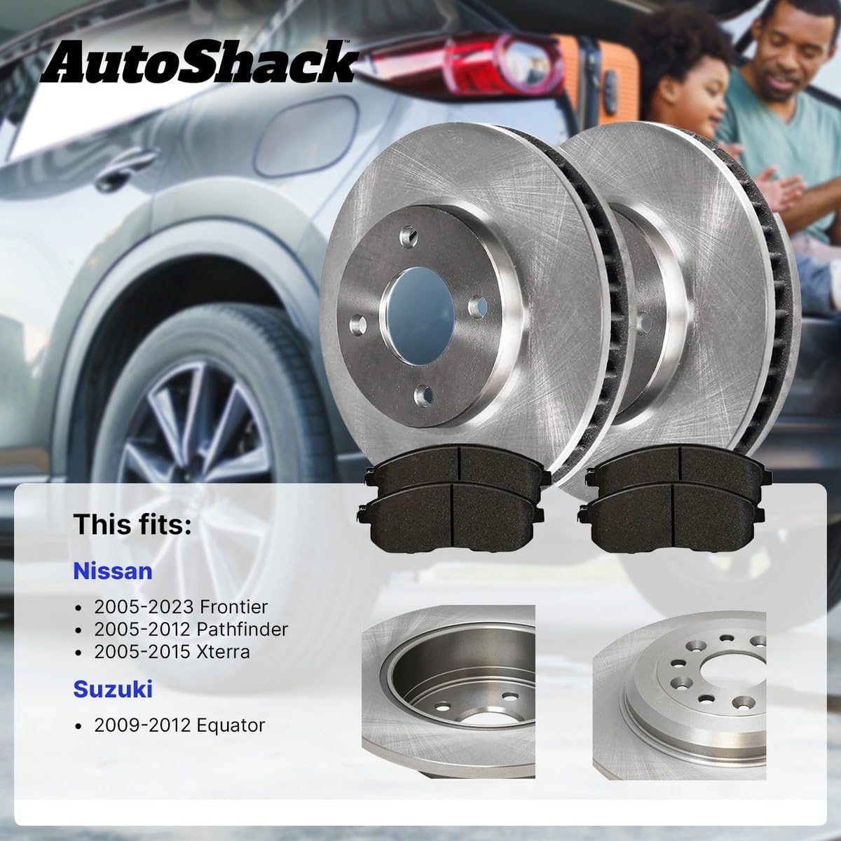 AutoShack Front Vented Brake Rotors + Ceramic Pads 6-PC Brake Kit Replacement for 2005-2024 Nissan Frontier 2005-2015 Nissan Xterra 2009-2012 Suzuki Equator 11.64" (295.6 mm)