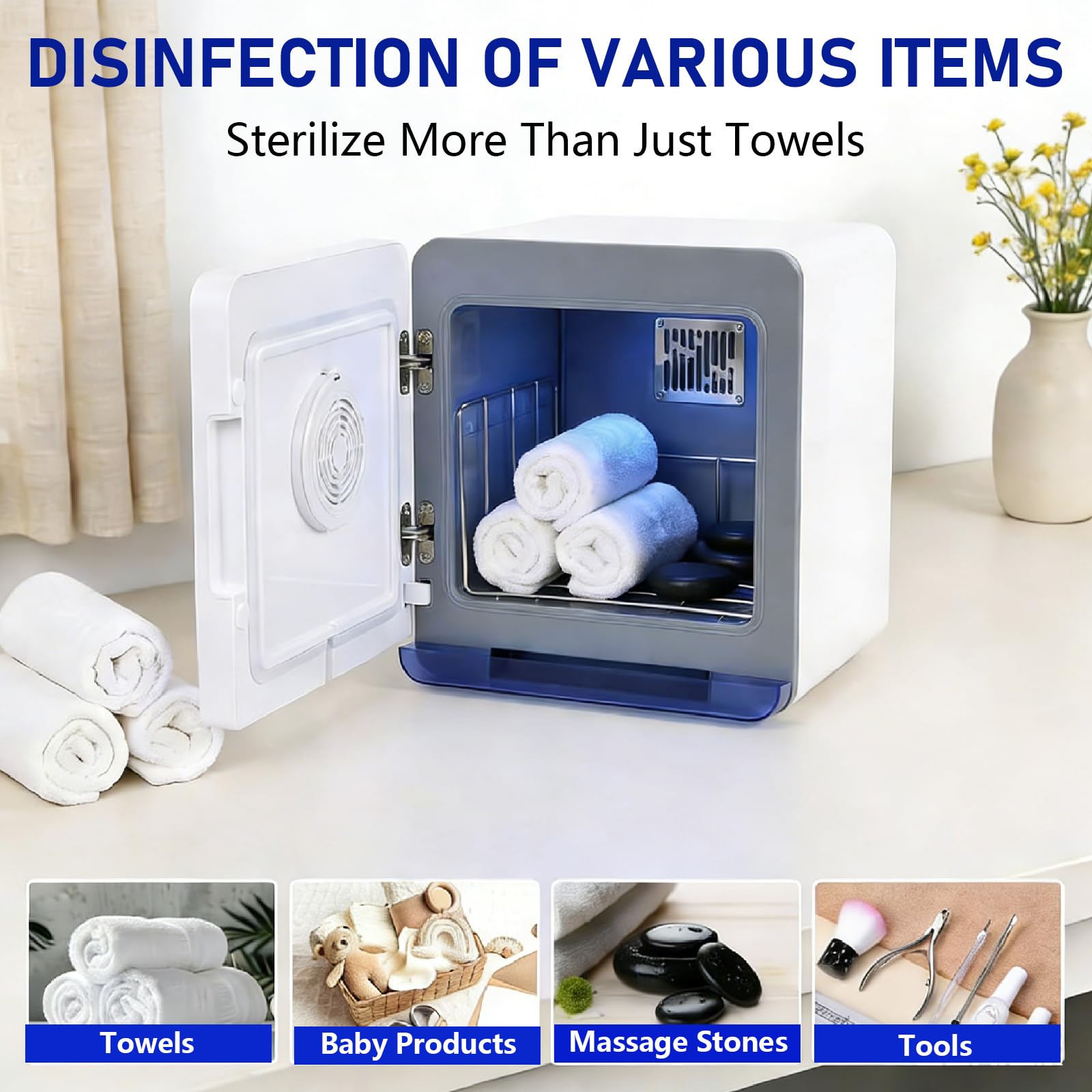 TopDirect Handtuchwärmer Kosmetik 8L mit UV-Licht & LED Display, Towel Warmer mit 3 Temperaturstufen bis 75°C, Kompakter Handtuchwärmer für Spa, Salon, Massage & Zuhause