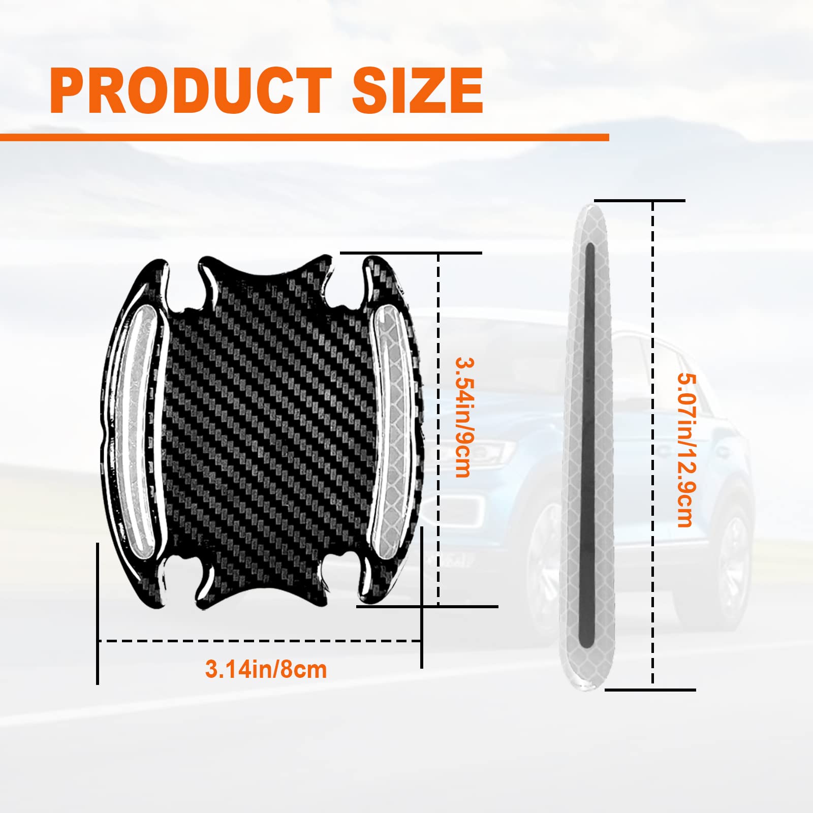 Vrasly 8PCS Car Door Handle Sticker, Protector Reflective Sticker Universal Auto 3D Carbon Fiber Door Handle Anti Scratch Cover Guard Car Outdoor Safety Decoration Reflective Strip-(White)