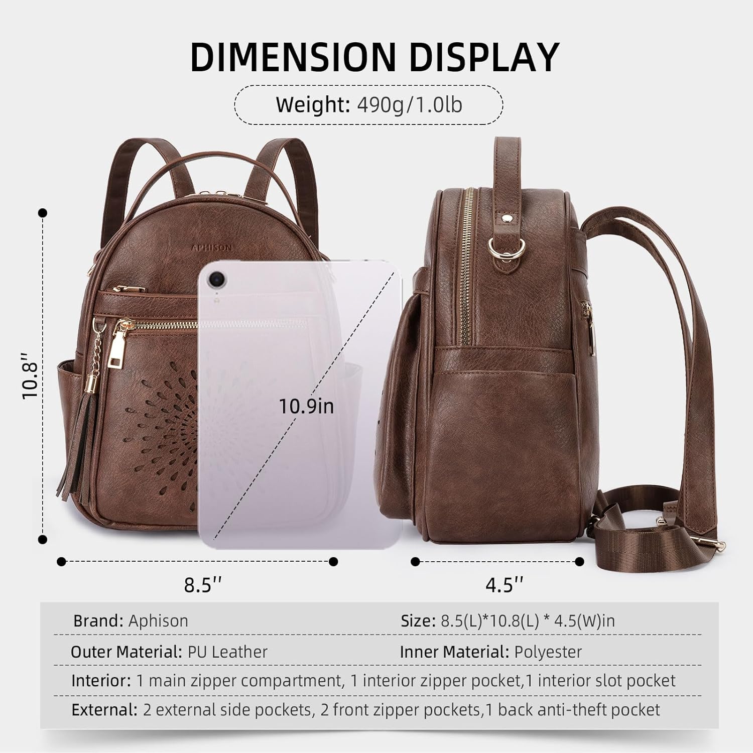 APHISON Small Backpack Purse for Women Cute PU Leather Mini Backpacks Ladies Casual Lightweight Travel Daypack Waterproof - Image 4