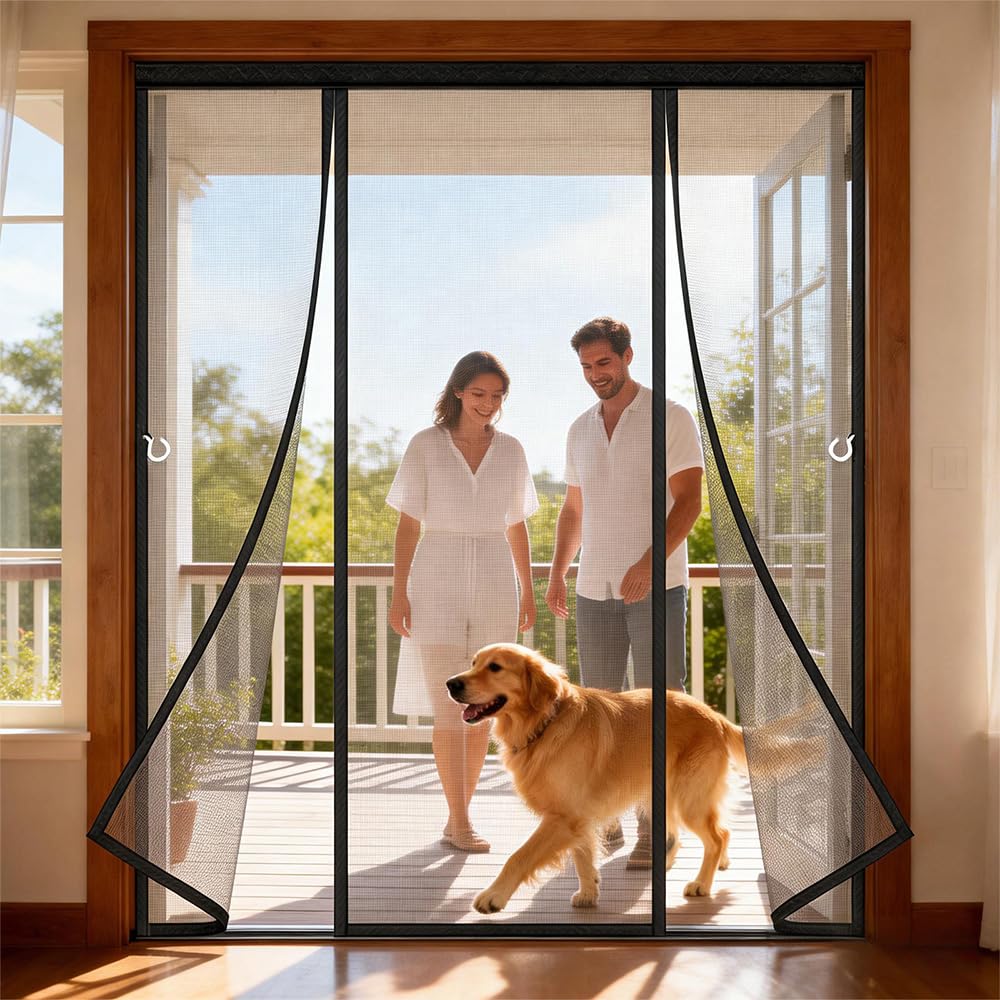 Moustiquaire double porte magnétique pour terrasse et patio rideau noir