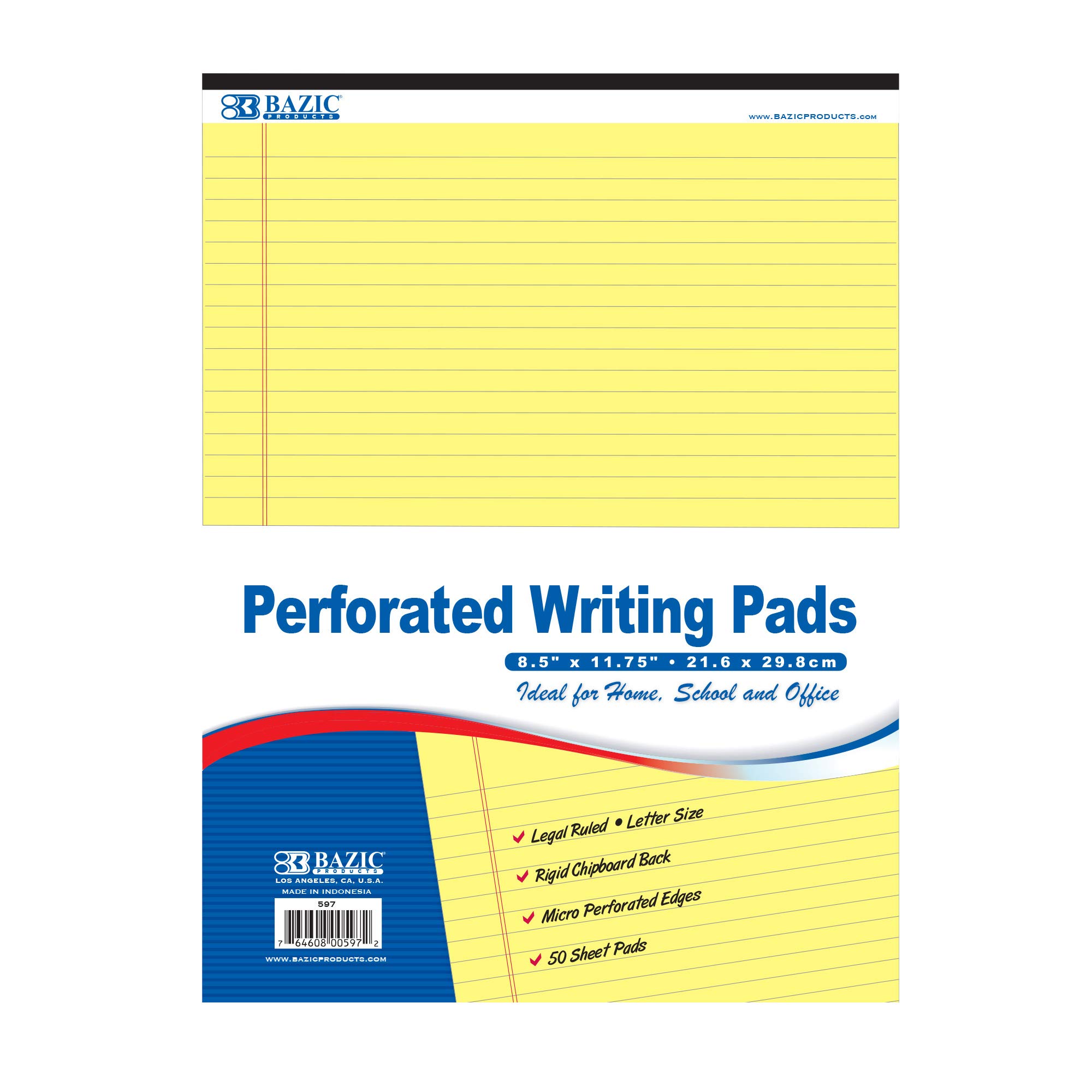 BAZIC 597 50 Ct 8 5 X 11 75 Canary Perforated Writing Pad