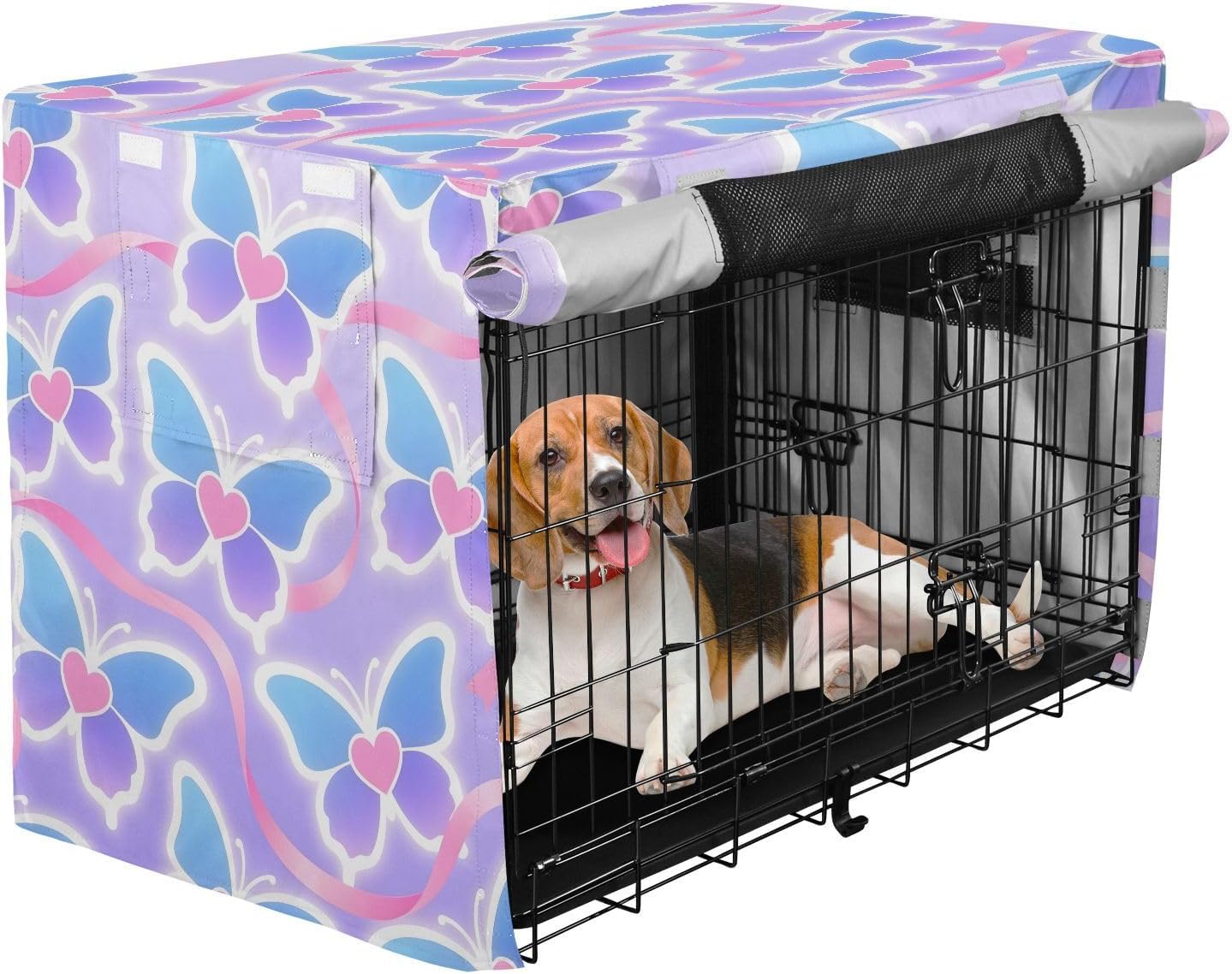 Gradient Butterfly Pattern Dog Crate Cover 600D Oxford Pet Kennel Cover with Mesh Window for Dog Cages, Windproof Waterproof Machine Washable, 42"x28"x30"