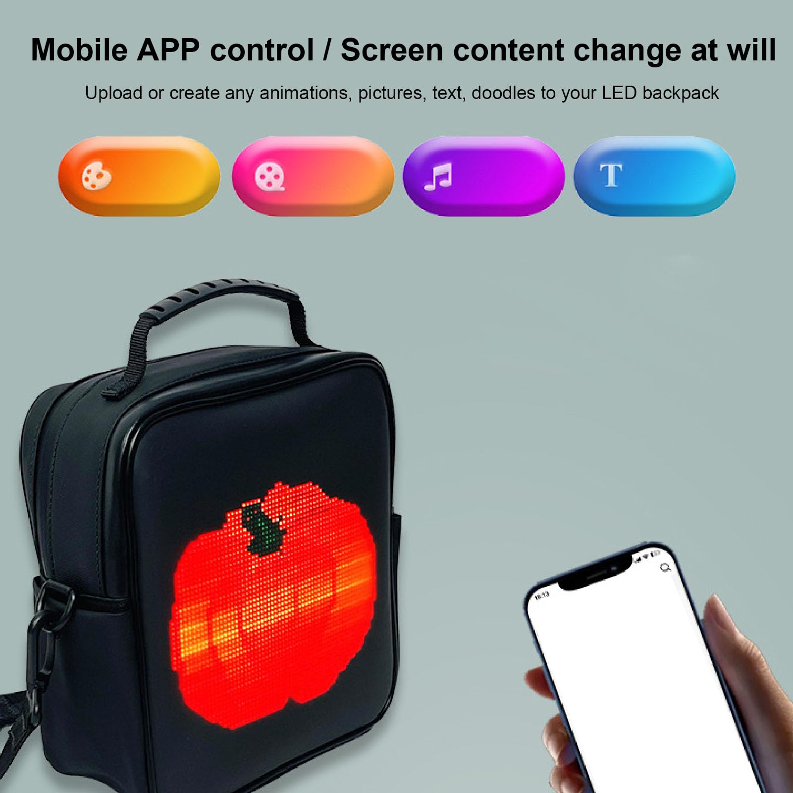Elprico LED-Rucksack, Vollfarbbildschirm, Programmierbarer Bildschirm, Wasserdichter Rucksack, Vielseitiger App-Steuerung, DIY-Laptop-Rucksack für Männer und Frauen, Geburtstagsgeschenk