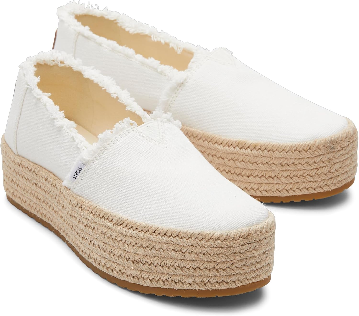 TOMS Women's Valencia Platform Espadrille, Textile Upper, Ortholite Insole, White Canvas/Fray, 7