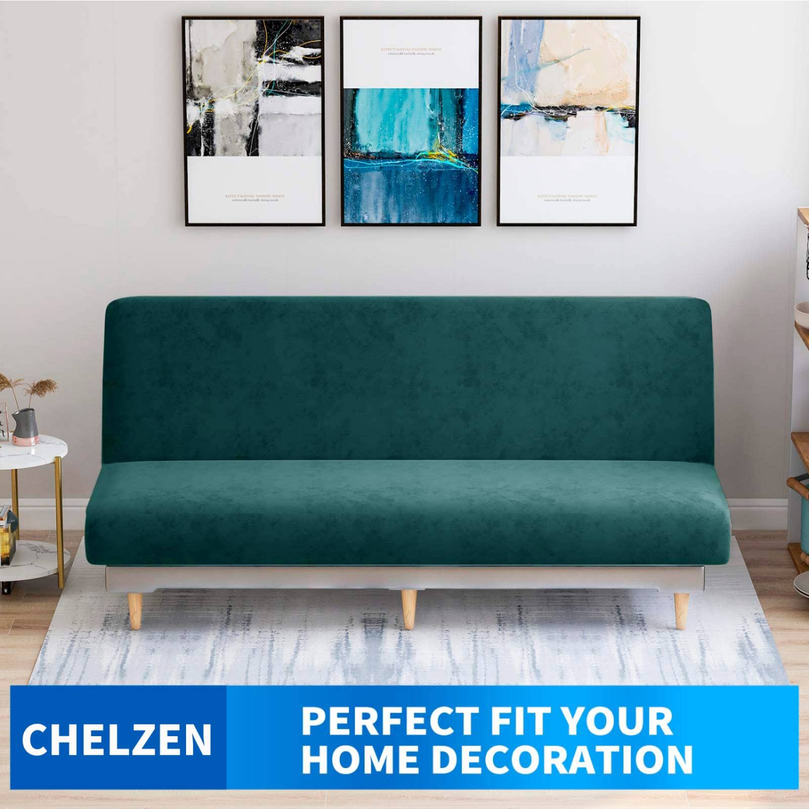 CHELZEN Velvet Futon Cover High Stretch Armless Couch Covers Spandex Fabric Sofa Bed Slipcover Anti Slip Furniture Protector (Futon - Image 2