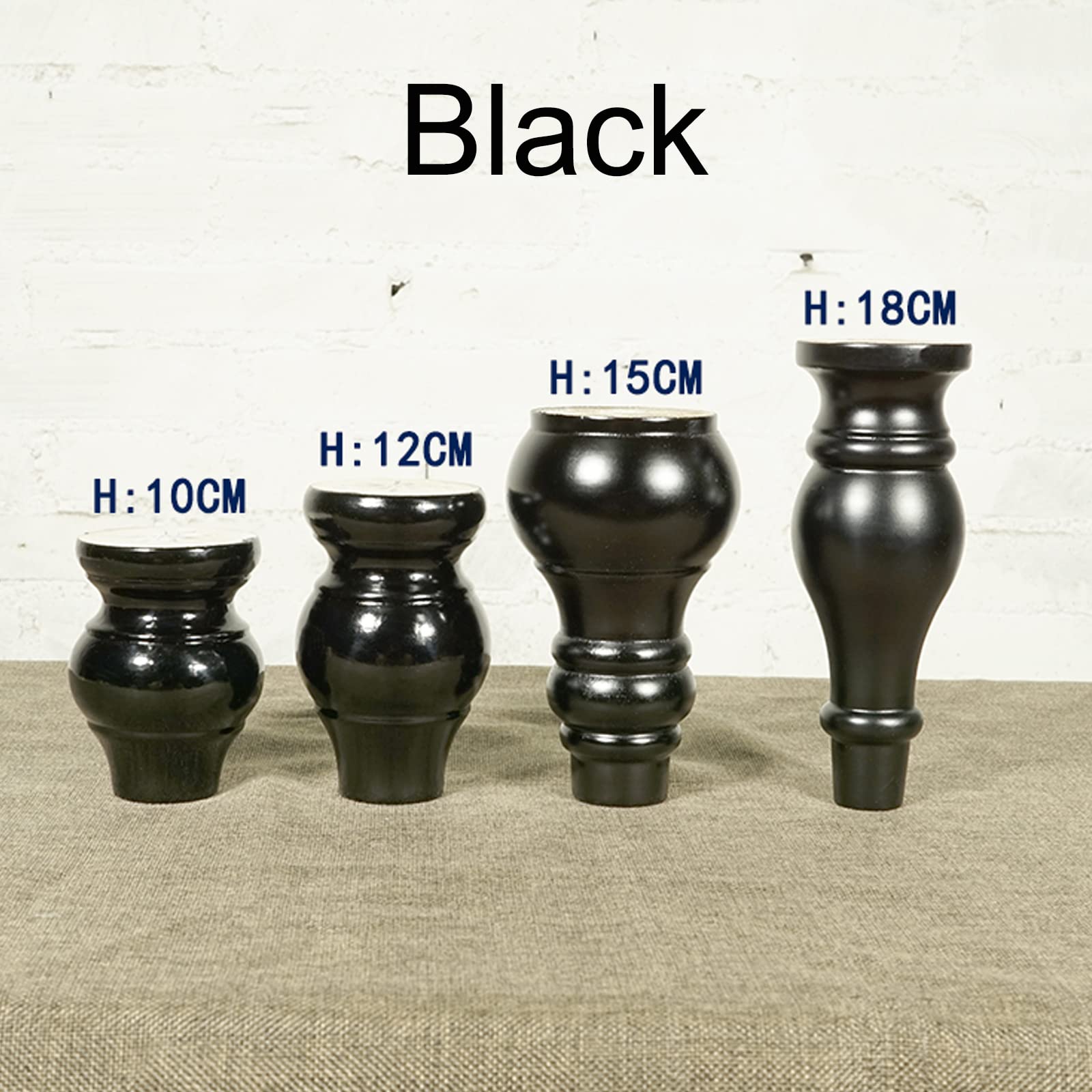 Juego de 4 patas de madera maciza para muebles, patas redondas de madera con forma de calabaza, placa de montaje, tornillos y almohadillas antideslizantes para sofá, silla, otomana, mesa, armario de