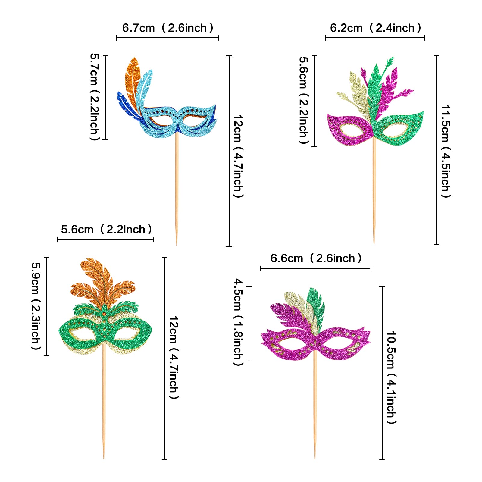 24 Stück Karnevals-Cupcake-Topper – Glitzernde Masken-Motive, Für Mottopartys, Geburtstage & Deko