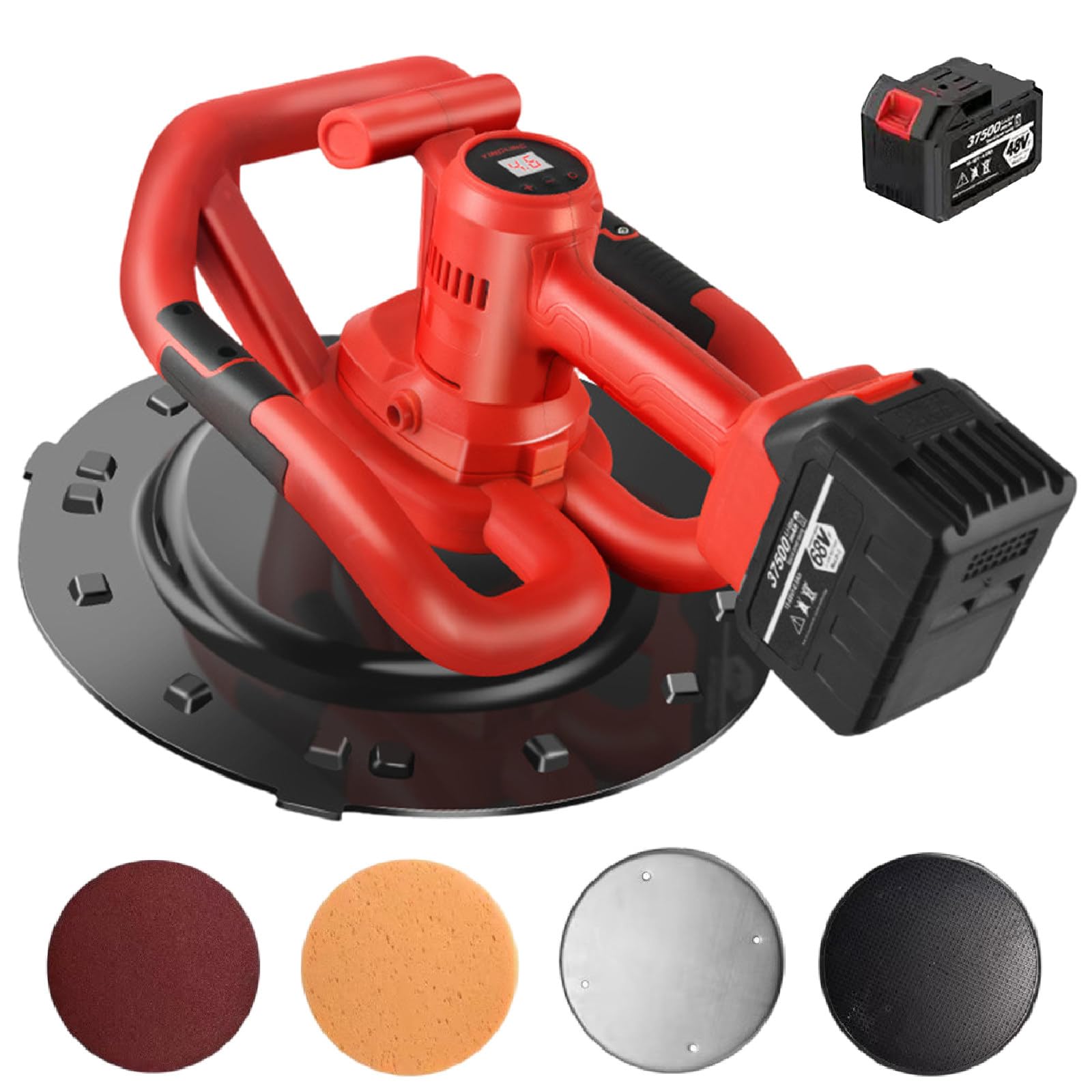 SENJINGHUA Electric Wall Smoothing Machine, 1680W Trowel Wall Smoothing Polishing Machine with 9-Speed Regulation LCD Screen, Concrete Cement Plaster Mortar,1PowerSupply