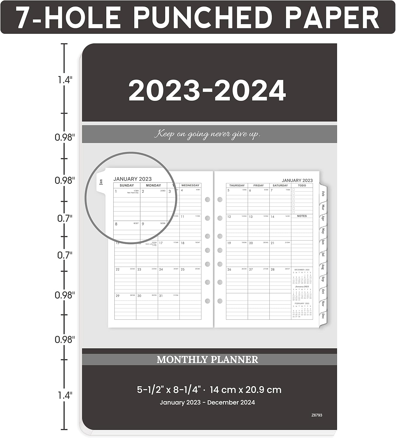 2023-2024 Monthly Planner Refills - Monthly Planner Refills 2023-2024, 5-1/2" x 8-1/4", Planner Refills 2023-2024 for A5 Binder, Jan.2023 - Dec.2024, 2023-2024 Planner Inserts with Two Page Per Month, 7-Hole Punched - Classic : Office Products