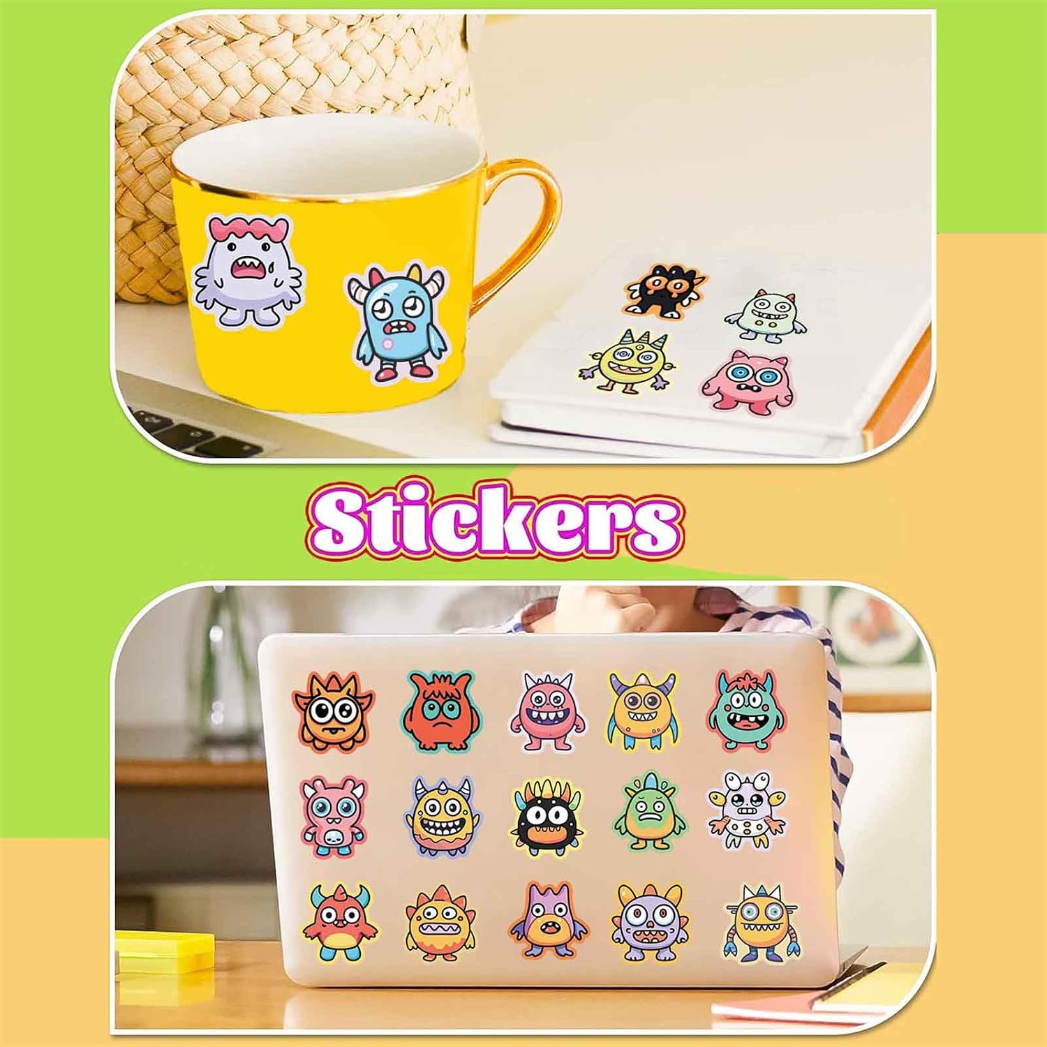50Pcs Cute Cartoon Monster Sticker Kids Water Bottle Sticker image 5