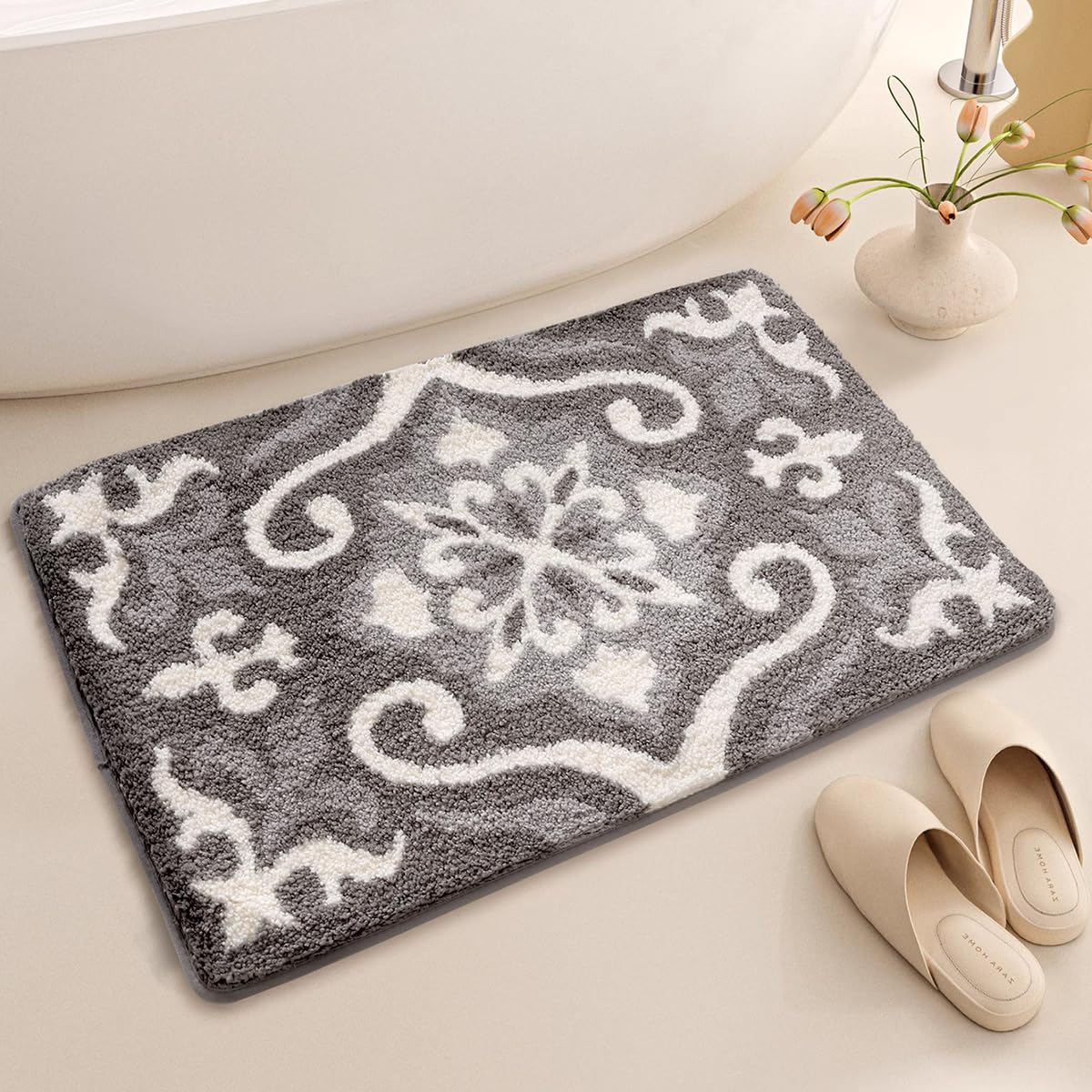ヴィンテージ  バスマット Amazon | Loismoodヴィンテージフローラルバスマット 速乾性と