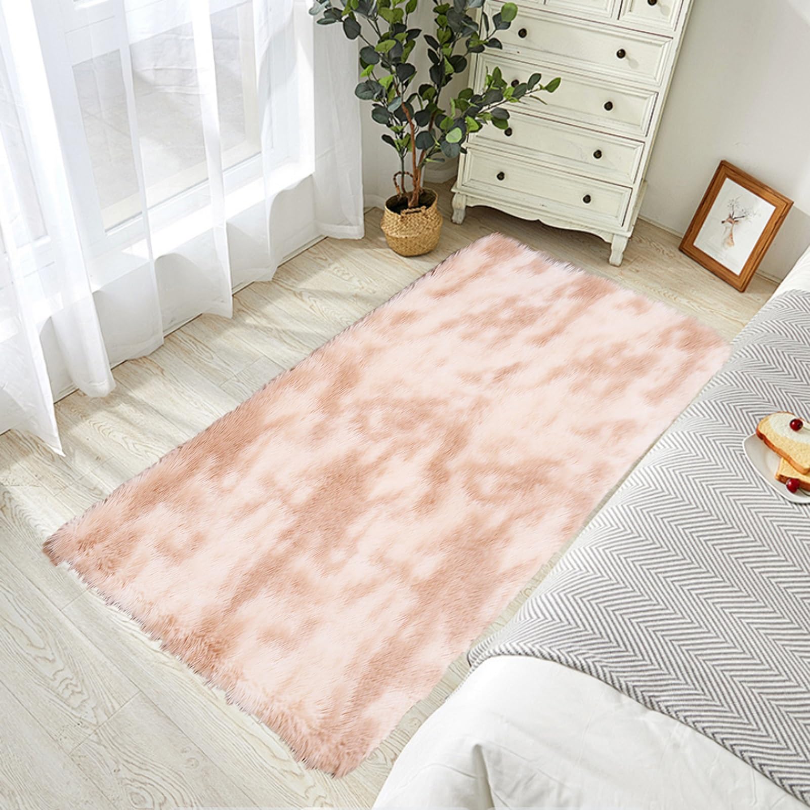 STGAO Fluffy Rug for Bedroom 110 x 200 cm Many Different Sizes Dense Pile Shaggy Rug Modern Home Decor for Bedroom Bedside Living Room and Kitchen, Beige