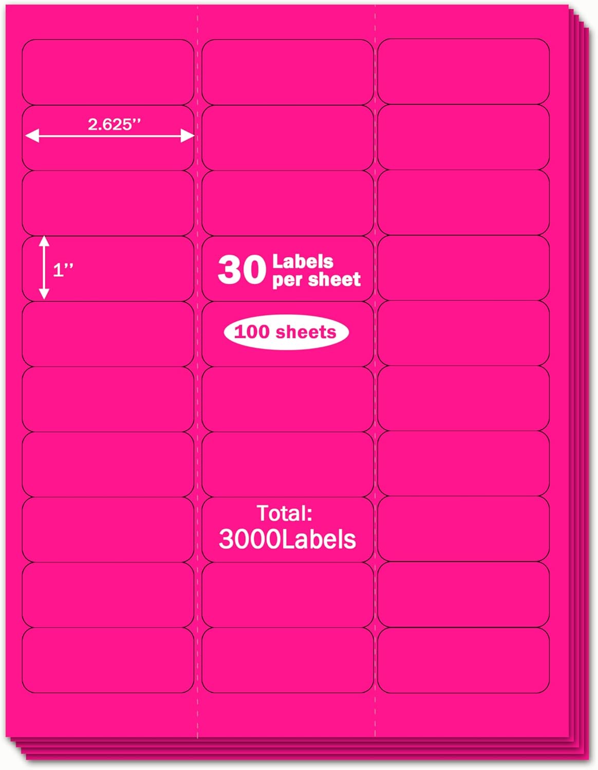 1" x 2-5/8" Premium Pink Colored Shipping Address Labels Sticker Papers for Inkjet & Laser Printer Self-Adhesive Mailing Labels Writable Tags, 8.5"×11" 30 Labels per Sheet