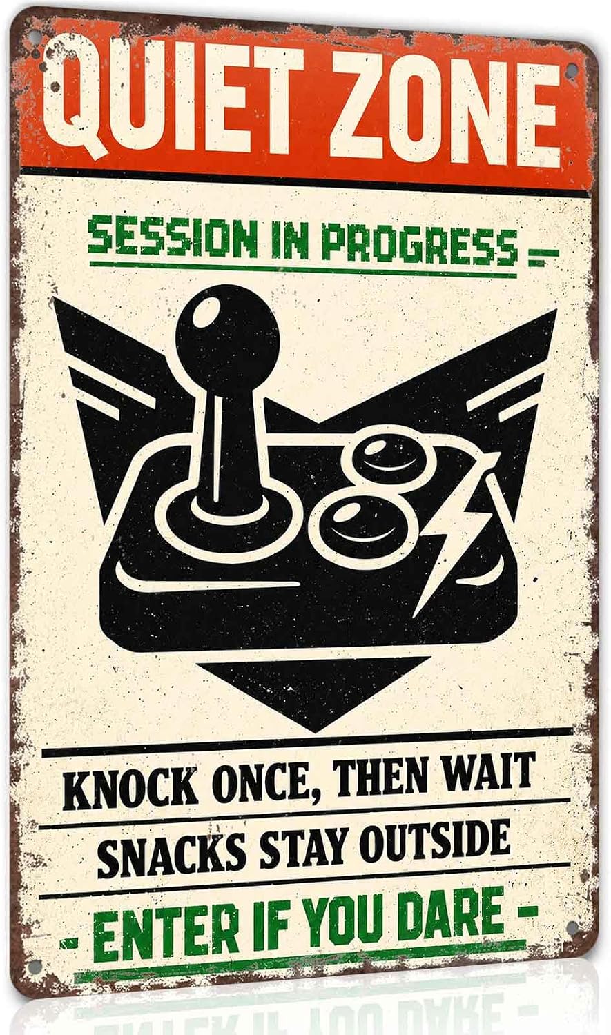 Funny Game Room Metal Sign 8x12 In Quiet Zone Session In Progress Knock
