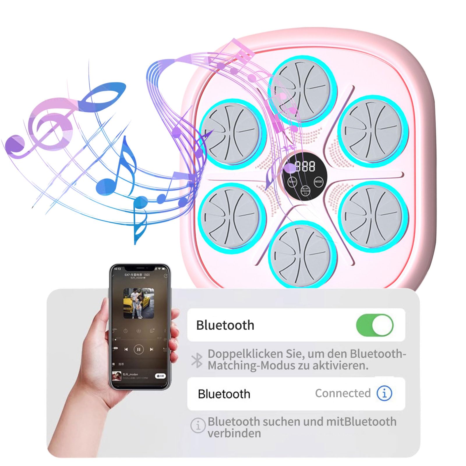 Music Boxing Machine, Macchina da boxe elettronica a LED, con guantoni da boxe, bersaglio da parete, 9 modalità di velocità/conteggio, supporta Bluetooth, regalo per adulti
