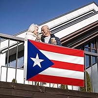 Vista 6 de Bandera de Puerto Rico 3x5 pies al aire libre, tela de poliéster 210D resistente Estrella bordada y cuatro hileras de costura en los extremos