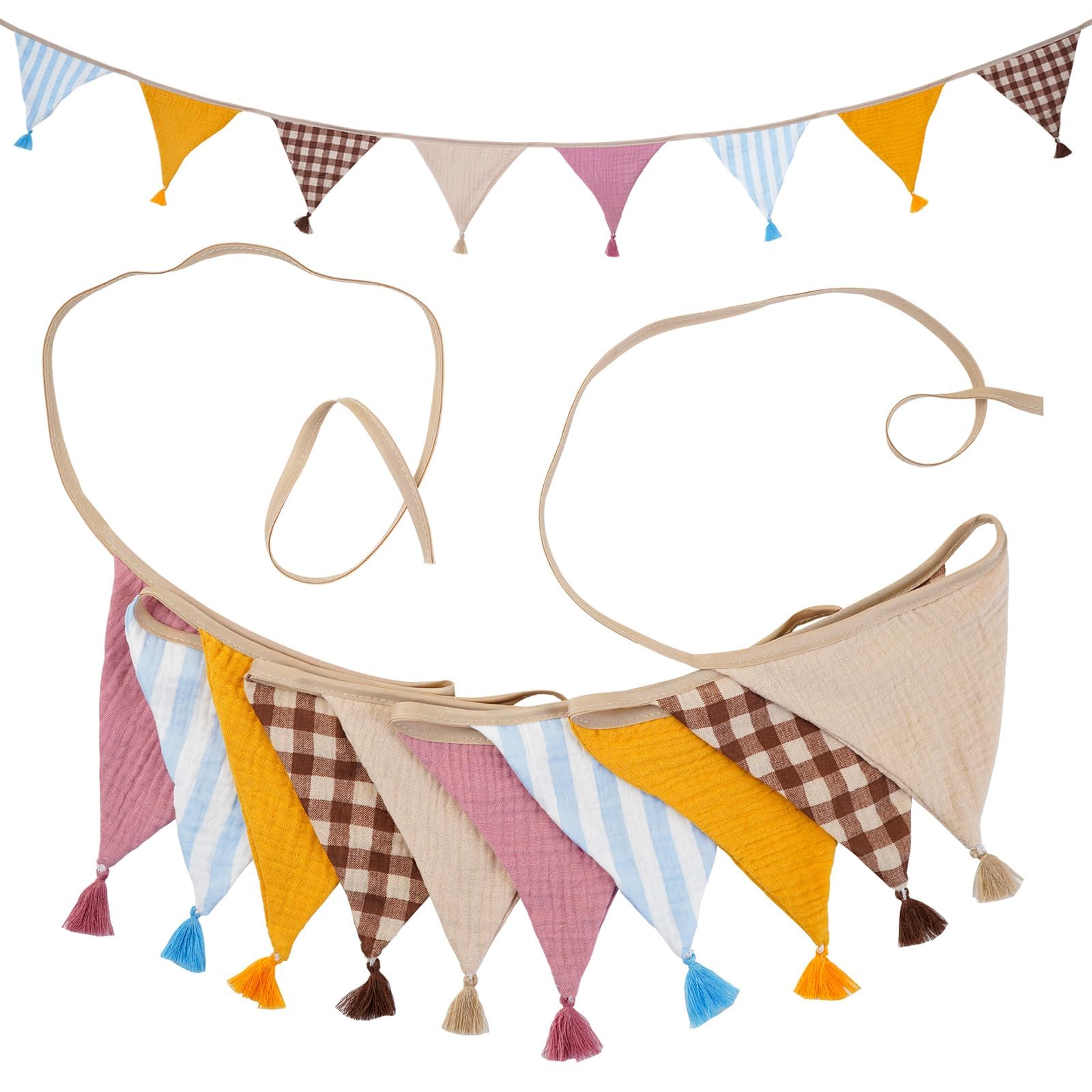 20 Pcs Fabric Bunting, Double Sided 5.2m Cotton Bunting, Triangle Garland Fabric Banner for Vintage Themed Garden Wedding Afternoon Tea Birthday Party Bedroon & Outdoor Decor