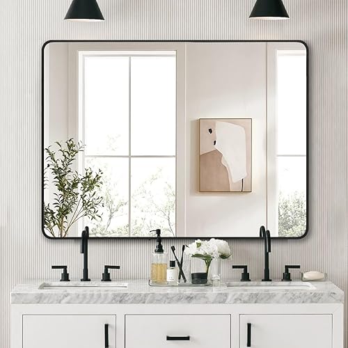 Miniatura 1 de LEDLUX Espejo de pared de baño de 36 x 48 pulgadas con marco de metal negro mate y vidrio HD, espejos de tocador grandes modernos rectangulares con