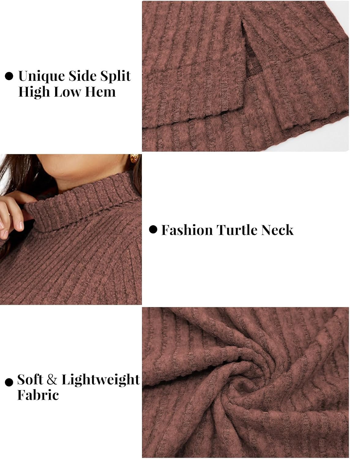 VISLILY Womens-Plus-Size-Tops Trendy Turtleneck Lightweight Sweaters Casual Long Sleeve Shirts Dressy Side Split Tunics 1X-5X - Image 5