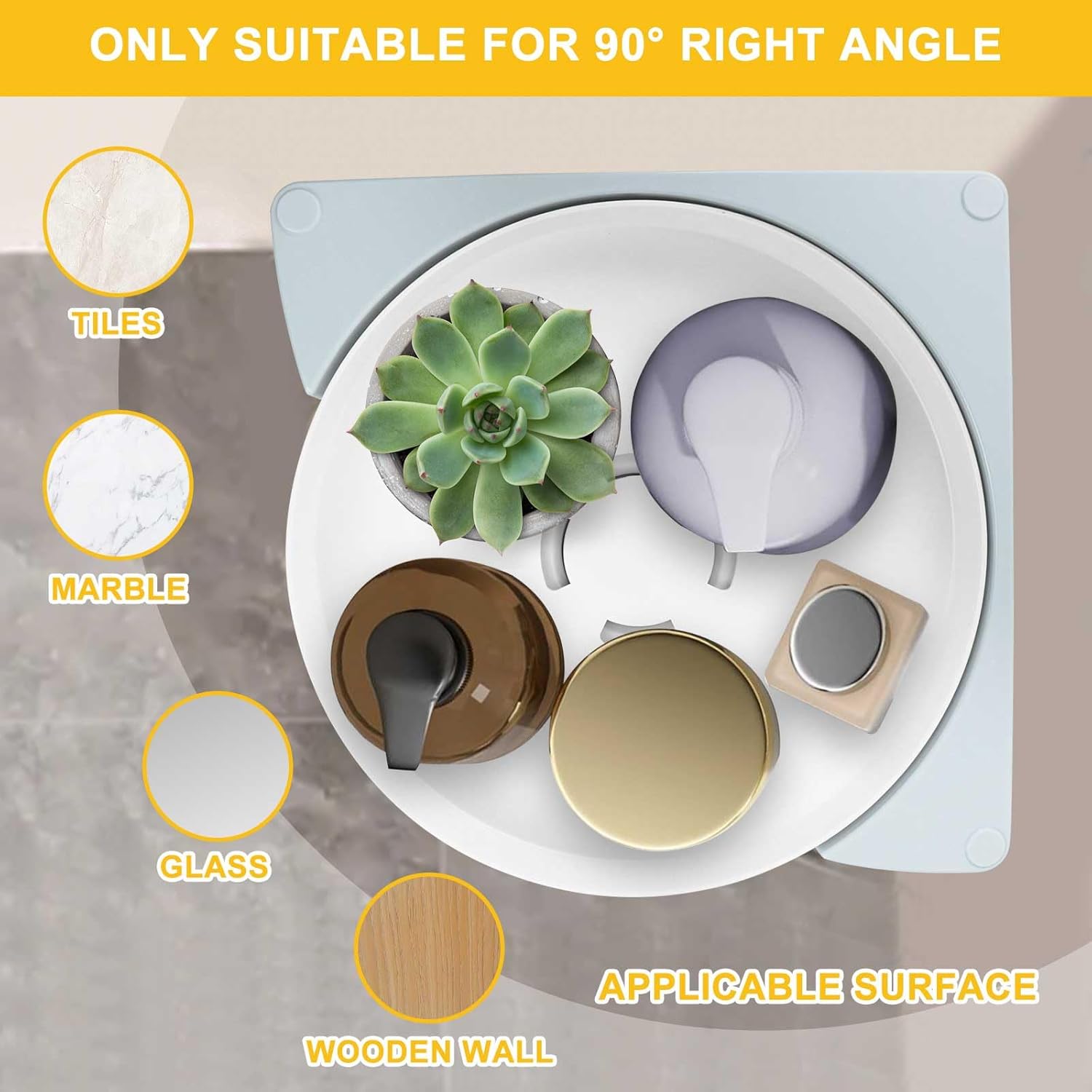 Qivine Corner Shower Caddy,360° Rotate Shower Organizer Turntable Corner Shower Shelf Wall Mounted Bathroom Lazy Susan Organizer Turntable Bathroom Shower Organizer Corner