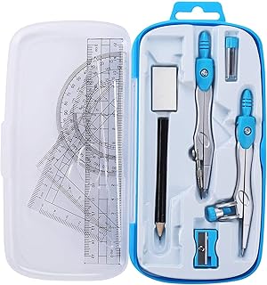 Sponsored Ad – Khazna Math Geometry Kit Sets, Student Supplies with Shatterproof Storage Box, Includes, Rulers, Protractor, Compass, Eraser, Pencil Sharpener, Lead Refills, Pencil, for Drafting and Drawings, Blue