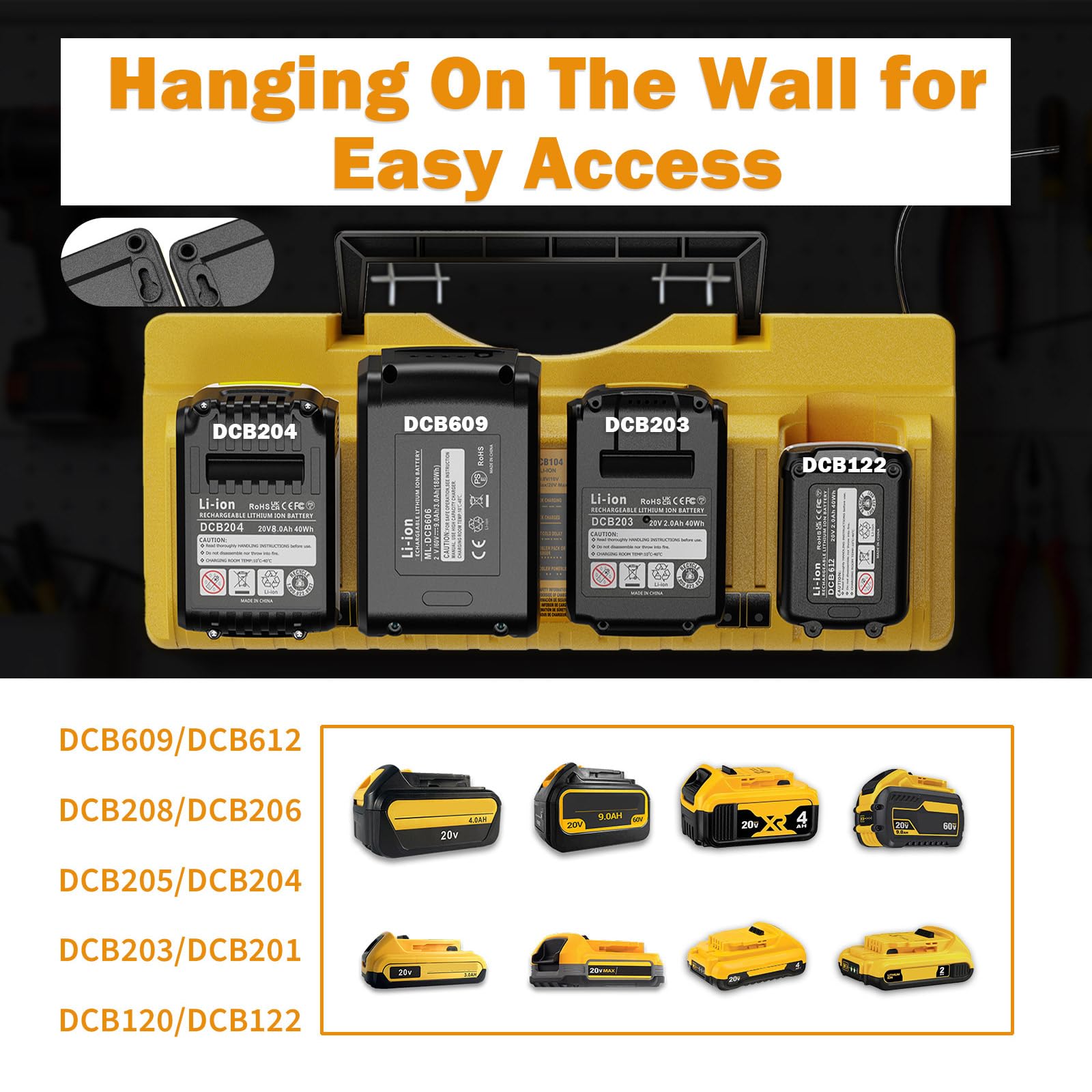 DCB104 stazione di ricarica per batterie multiple, caricabatterie rapido a 4 porte, compatibile con batterie DeWalt 12 V/20 V MAX, 60 V MAX Flex agli ioni di litio (DCB120, DCB203, DCB205, DCB206
