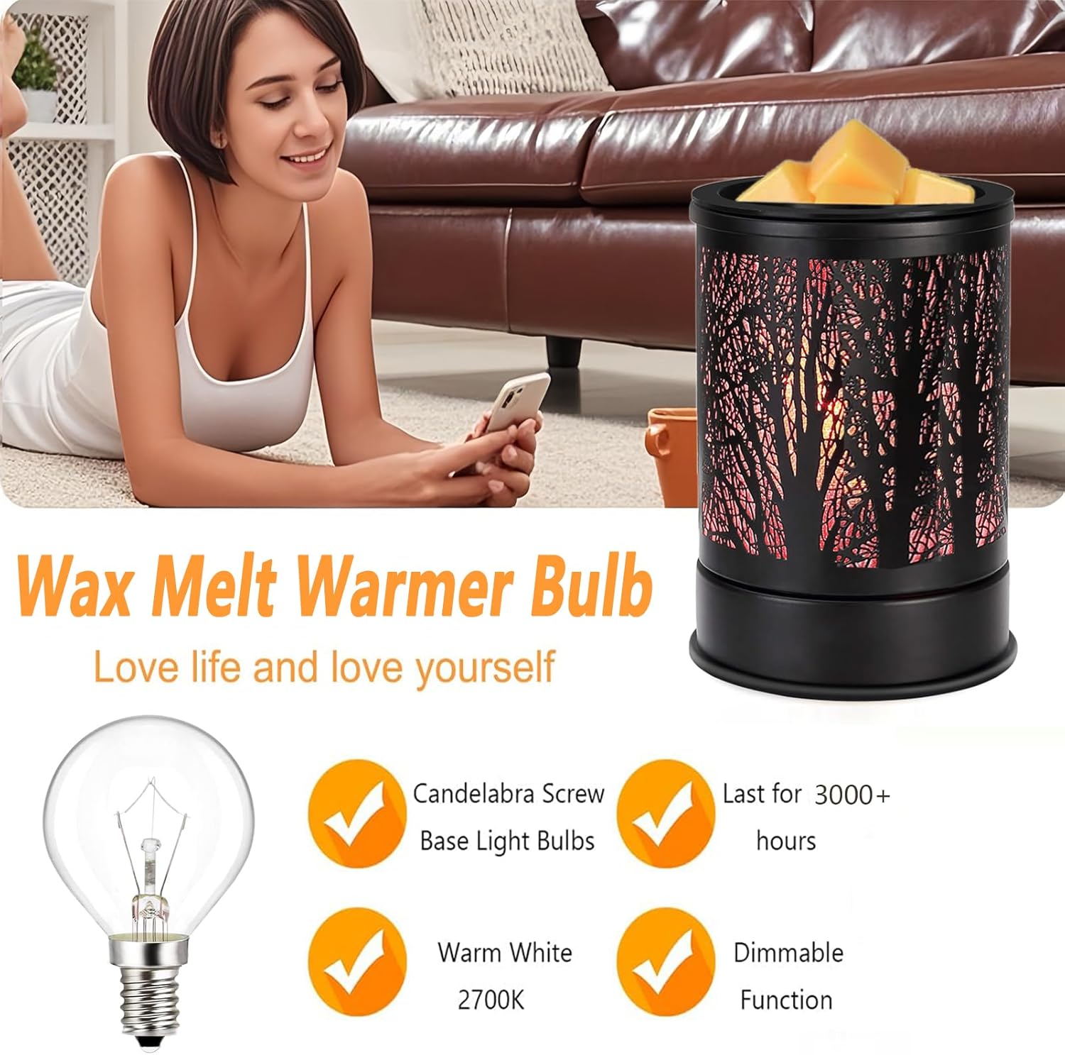 WokHok Wax Warmer Light Bulbs,Original 25 Watt Bulbs for Full Size Scentsy Warmers,6 Packs E12 Base Type G Bulb,Scentsy Light Bulbs,Warm White,Long Life-Span and Melt Wax Fast, 120 Volt