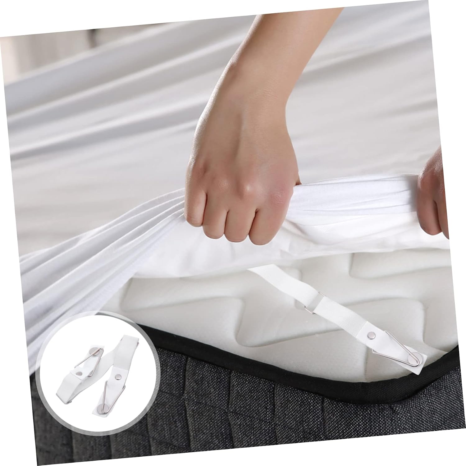 4pcs Adjustable Fitted Sheet Clips Quilt Fasteners for Bed Keep Your Bedding Firm Tidy for Twin Full Mattresses White