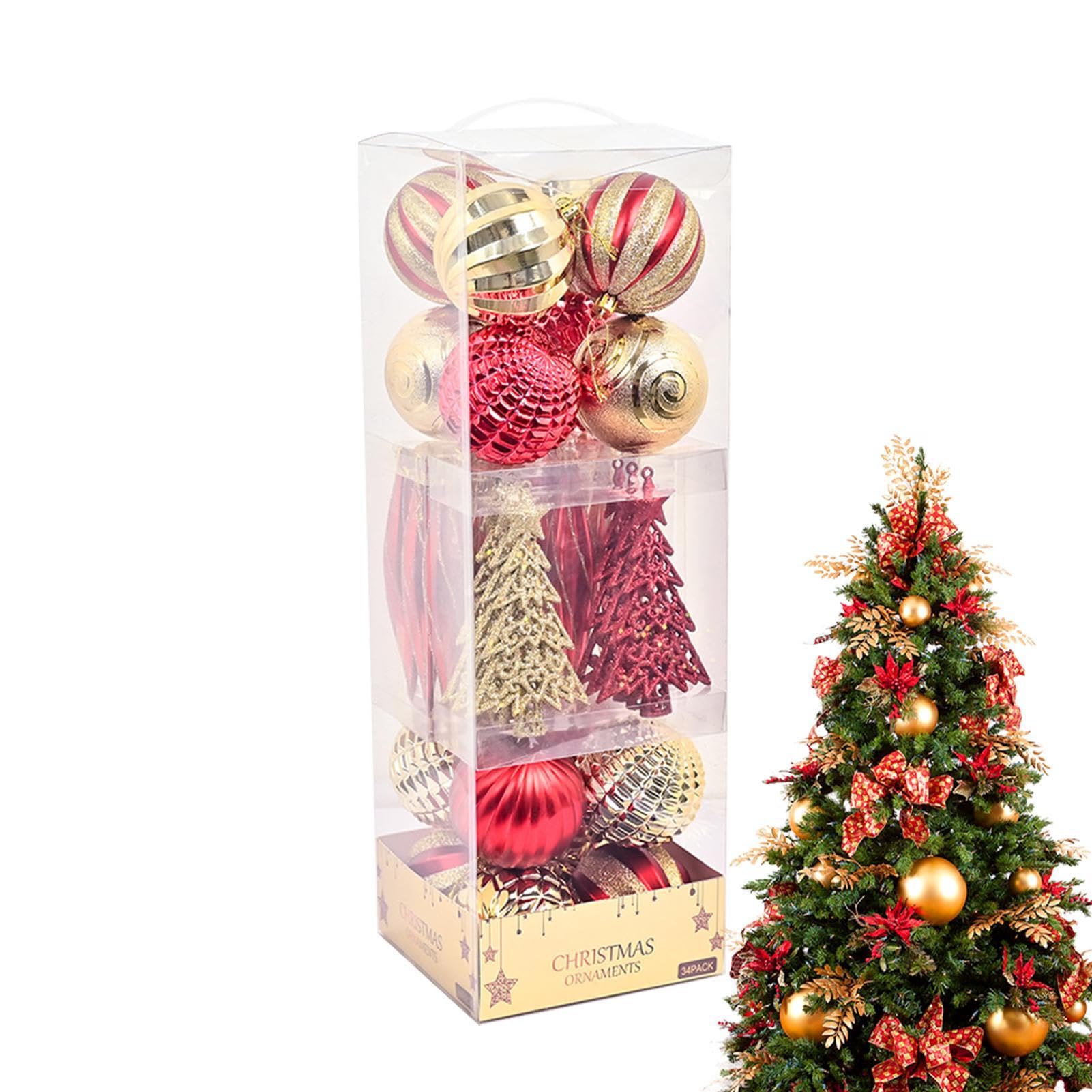 Décoration de sapin de Noël lot de 34 boules incassables pour des fêtes magiques en famille