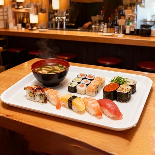 Miniatura 6 de Bandeja de plástico, paquete de 10 bandejas reutilizables de 16 x 12 pulgadas, superficie texturizada, bandejas apilables para servir alimentos,