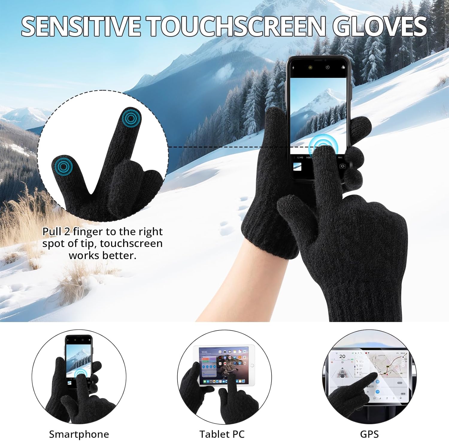 Winter Gloves for Men Cold Weather Warm Touch Screen Knit Lining Thermal Elastic Mittens for Running Driving - Image 2