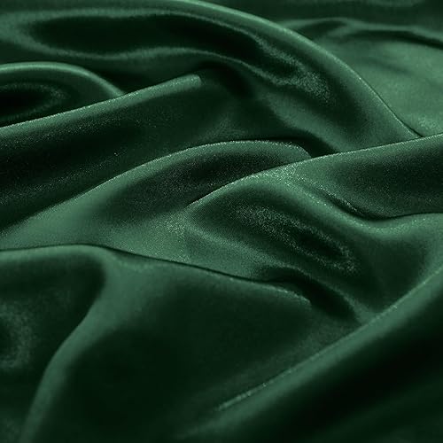 Miniatura 6 de TREELY Sábanas de satén tamaño Queen  Juego de sábanas de satén suave de 6 piezas de color verde negruzco con bolsillo profundo, 1 sábana bajera + 1