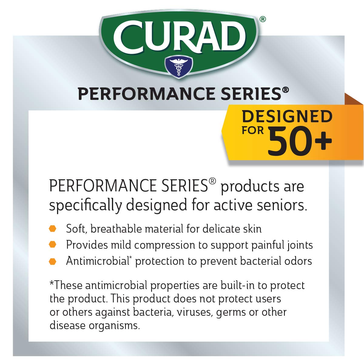 Curad Performance Series Knee Support Designed for Active Seniors 50+, Large Easy to Grip Tabs & Loops for Easier Application, Helps with Sprains & Strains