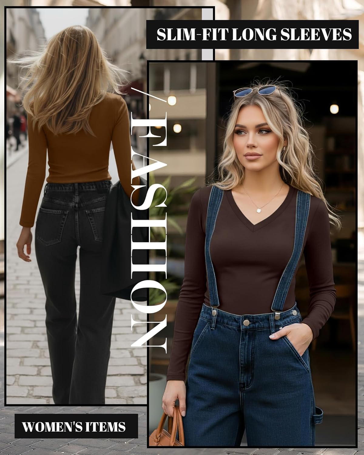 Ficerd 3 Pack Women's Long Sleeve Shirts, V Neck Basic Tees Slim Fitted Casual Fall Tops Going Out Blouses T Shirts - Image 4