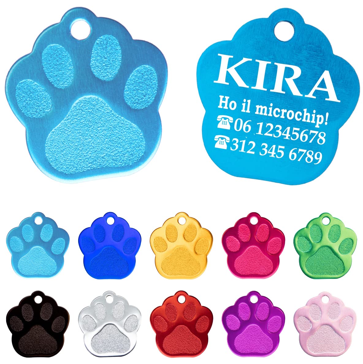 Medaglietta Per Cane A Forma Di Zampa Personalizzata - Alluminio Lucido Con Incisione - Foto 2