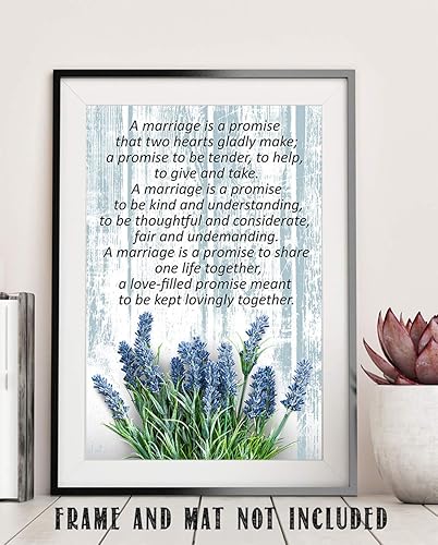 Miniatura 2 de Romántico, con texto en inglés "A Marriage is a Promise." Staying Together, aspecto vintage de madera con flores de lavanda azules y palabras