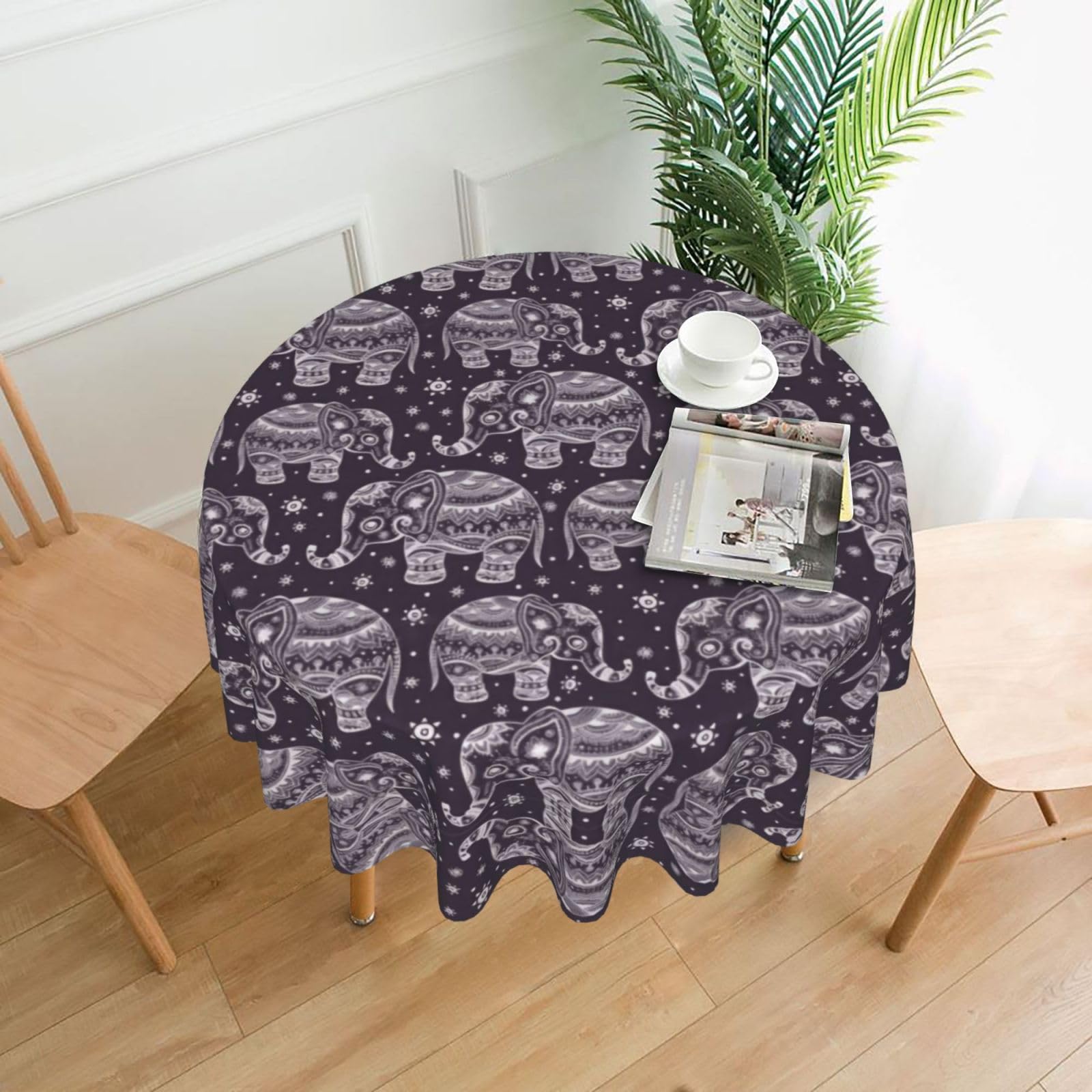 hhxvcv Cartoon Cute Elephant Round Tablecloth – Dining Table Cover