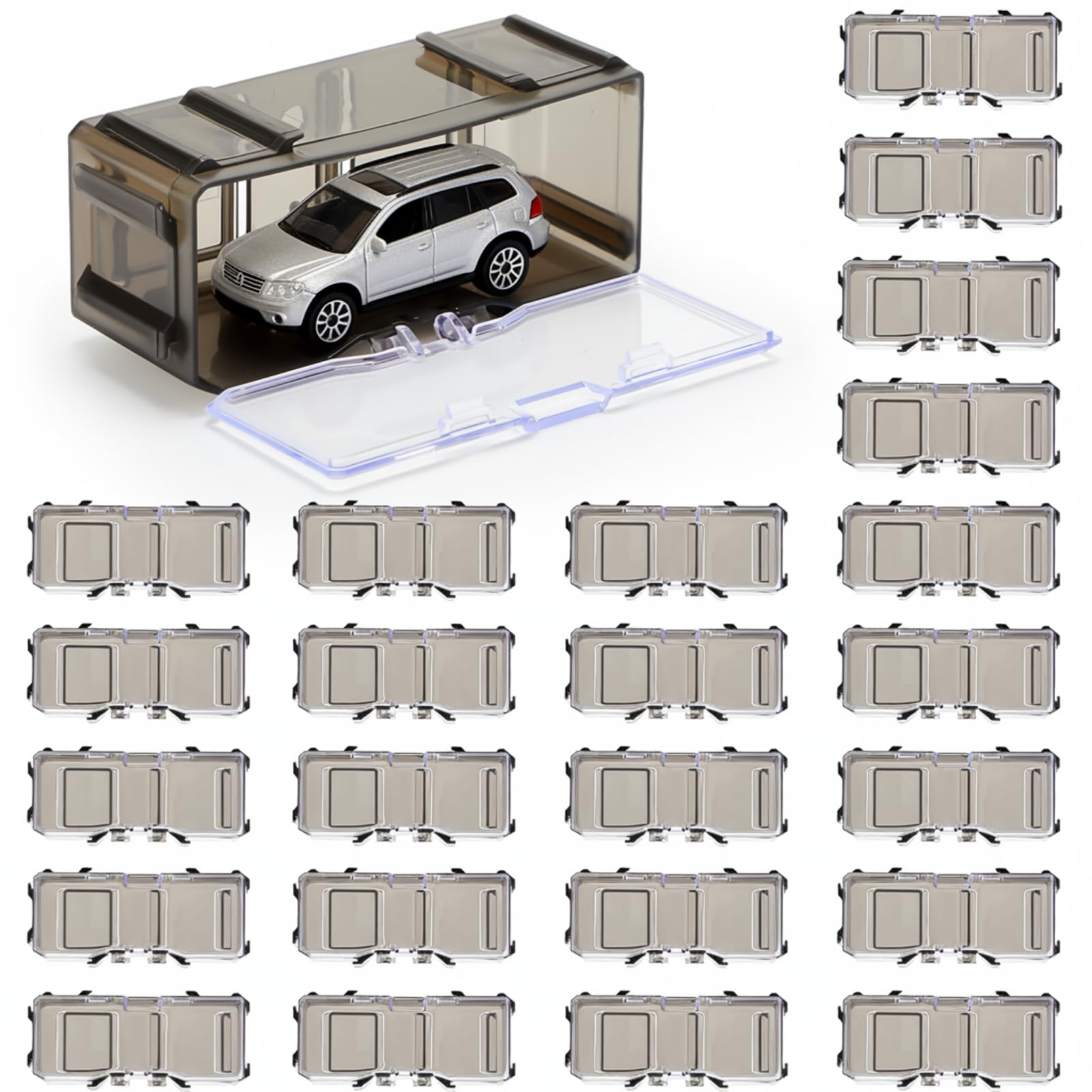 Marsui 100 Pcs 1/64 Scale Toy Cars Organizer Storage Case Clear Individual Toy Car Display Case1.4 x 1.4 x 3.5 Inches