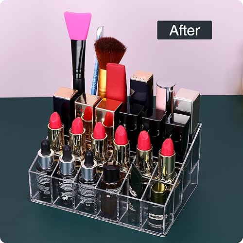 Miniatura 4 de Organizador de lápiz labial, pequeño plástico transparente, compacto, brillo labial, soporte para rímel de muestras de perfume con 24 ranuras