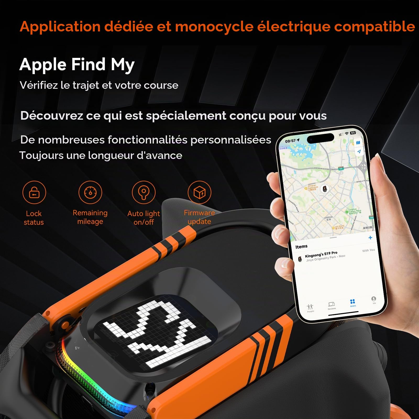 KINGSONG Gyroroue Electrique KS-S19, Adulte,Noire et Orange, Moteur 3500W, Autonomie jusqu'à 150km, bridée 25km/h, Pneu Gonflable 18", Haut-Parleur et Bluetooth
